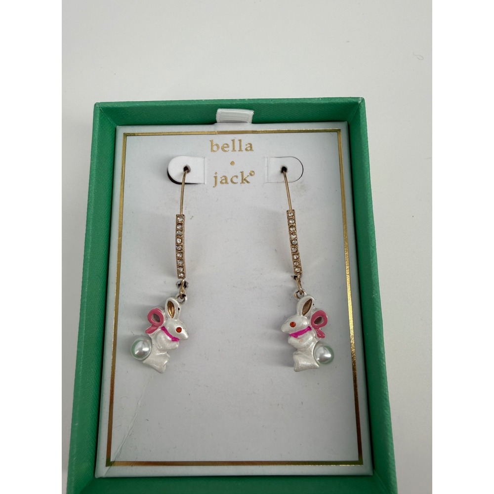 Bella Jack Easter‎ Bunny Rabbit Drop Earrings Gold Tone Crystal Enamel Pearl New